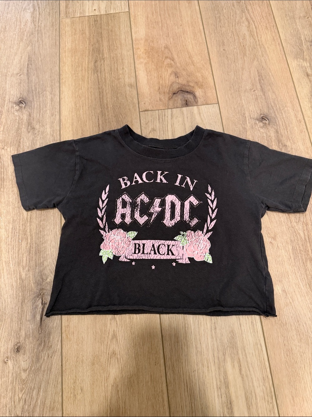 AC/DC Kids Short-Sleeve Graphic Tee with Pink Floral Accents